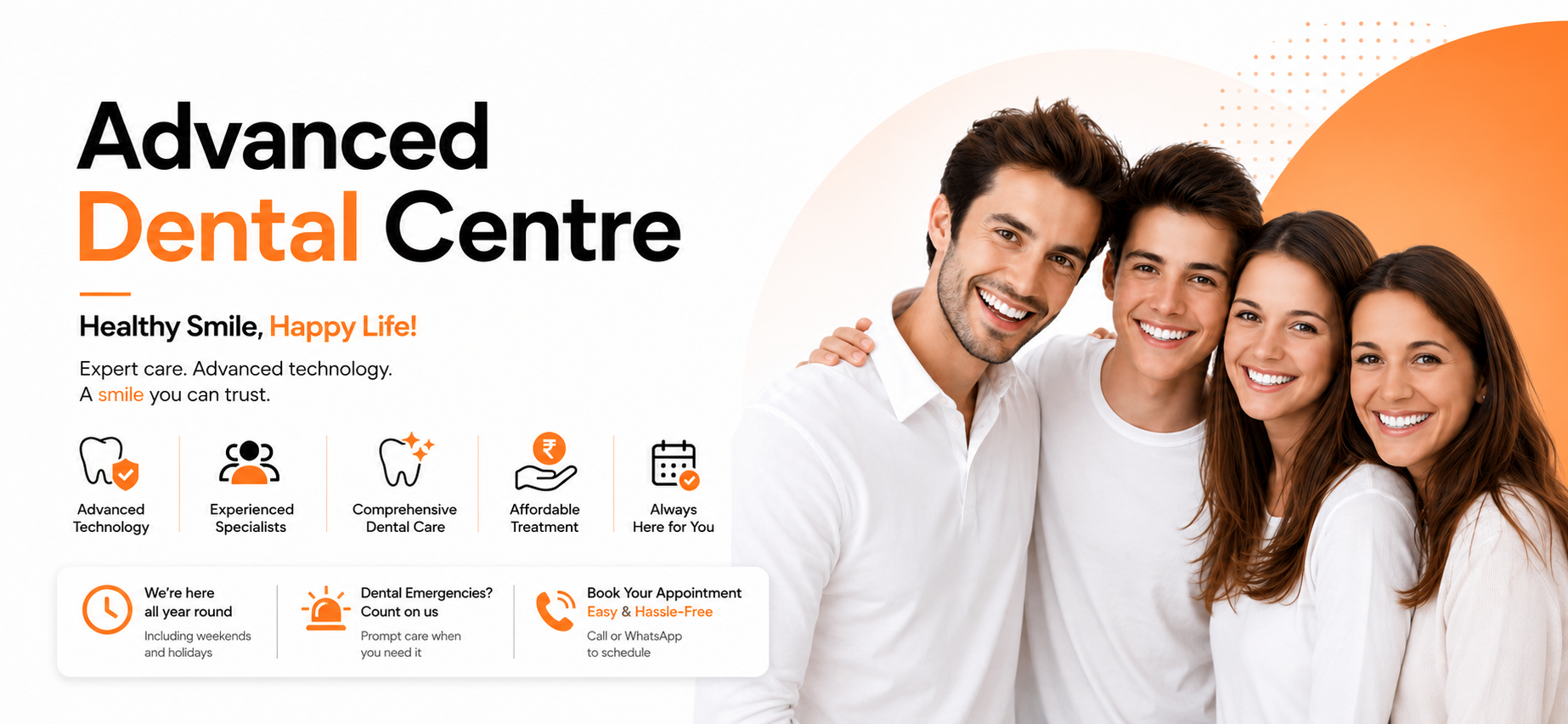 Advanced dental care at XpressDent with experienced specialists, modern technology, and a smiling family representing healthy, confident smiles.